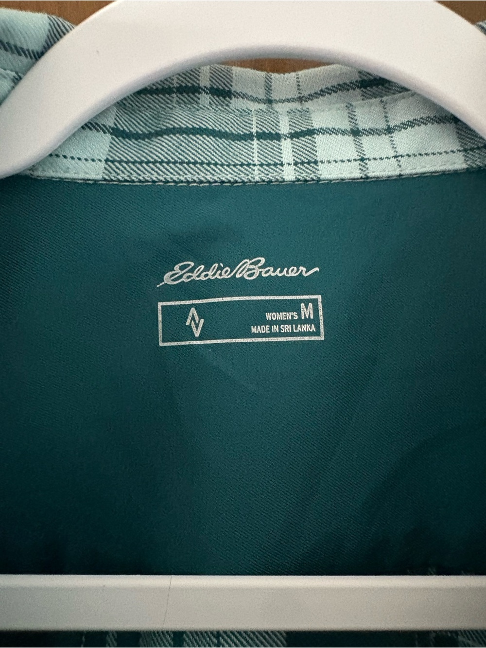 Eddie Bauer Teal and White Plaid Button-Down Shirt - Picture 2 of 7